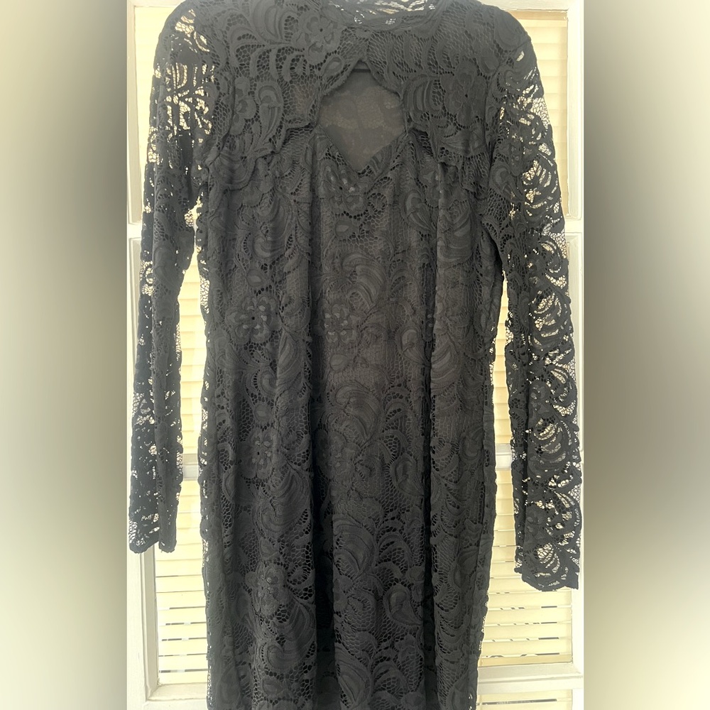 Long Sleeve Black Lace Mini Dress